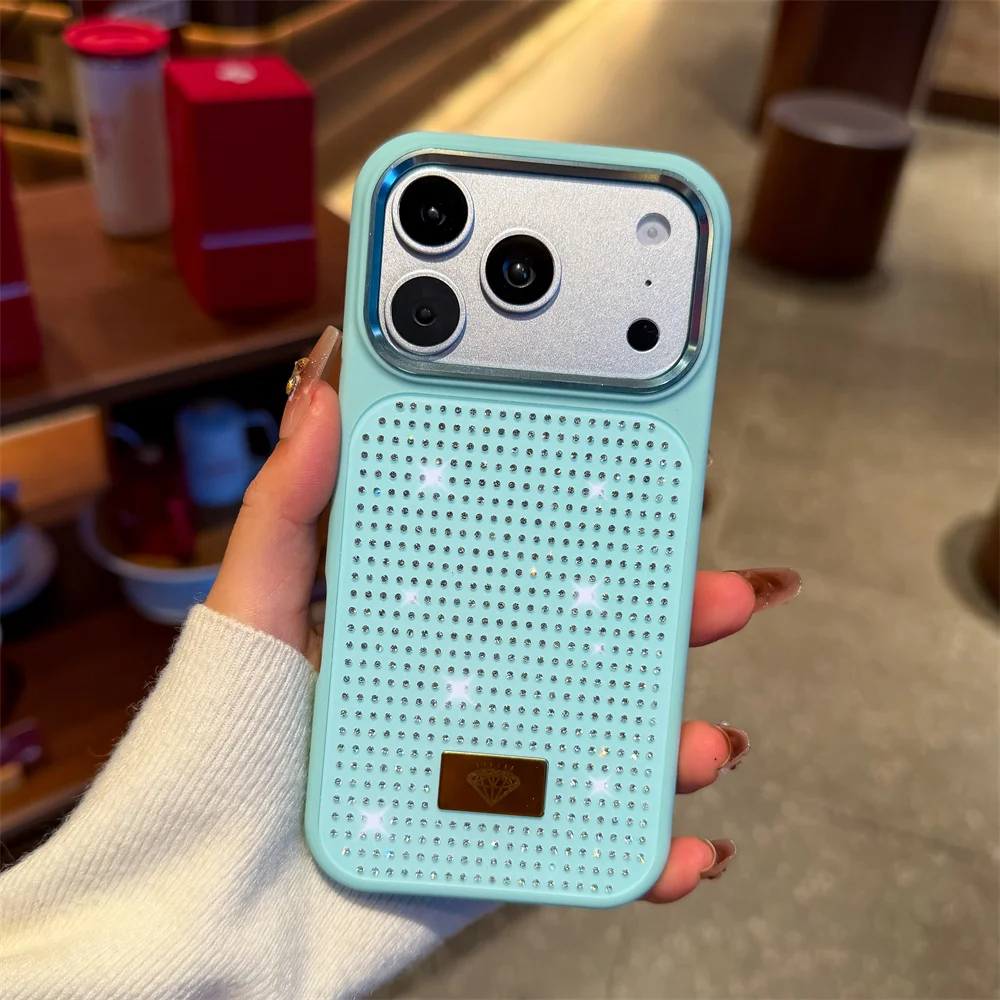 Capa Para Celular Com Strass Brilhantes (iphone 17 Pro, Ciano), Ideal Para Meninas. Capa Protetora Resistente A Impactos.