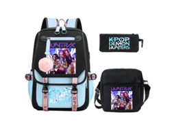 Mochila Escolar De Anime Três Peças, Com Bolsa Transversal E Estojo, Grande Capacidade, Impermeável, Estilo 4 Azul Claro