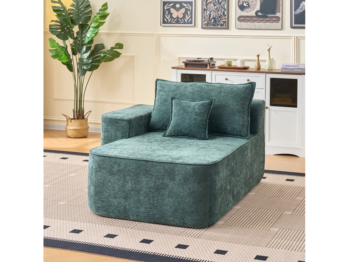 Chaise Longue Verde Sem Montagem, Sofá Macio Com Almofadas E Bolsos Laterais