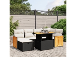 Vidaxl 7 Pcs Conjunto De Sofás P/ Jardim C/ Almofadões Vime Pe Preto