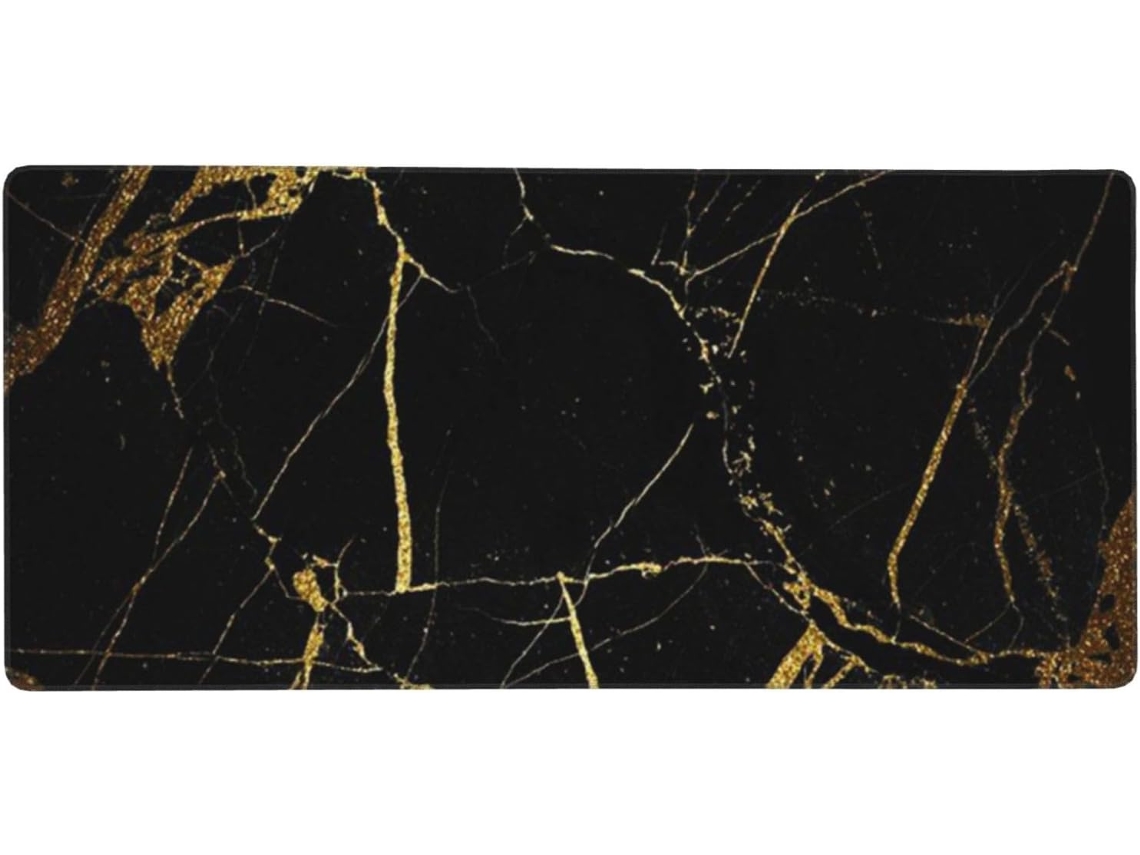 Mousepad para Computador de Grande Formato, em Mármore Preto e Dourado, com Base Borracha Antiderrapante, 40 X