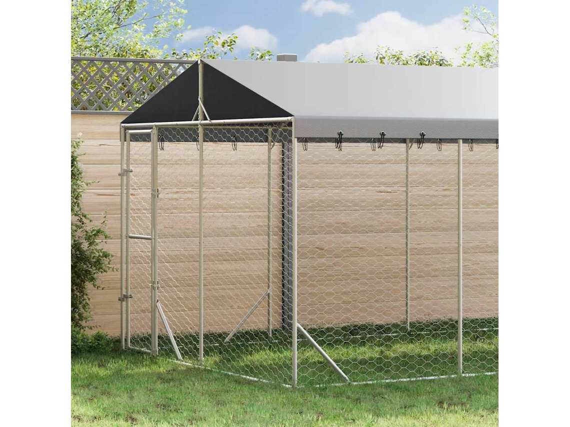 Vidaxl Canil De Exterior Com Teto 3x6x2,5 M Aço Galvanizado Prateado