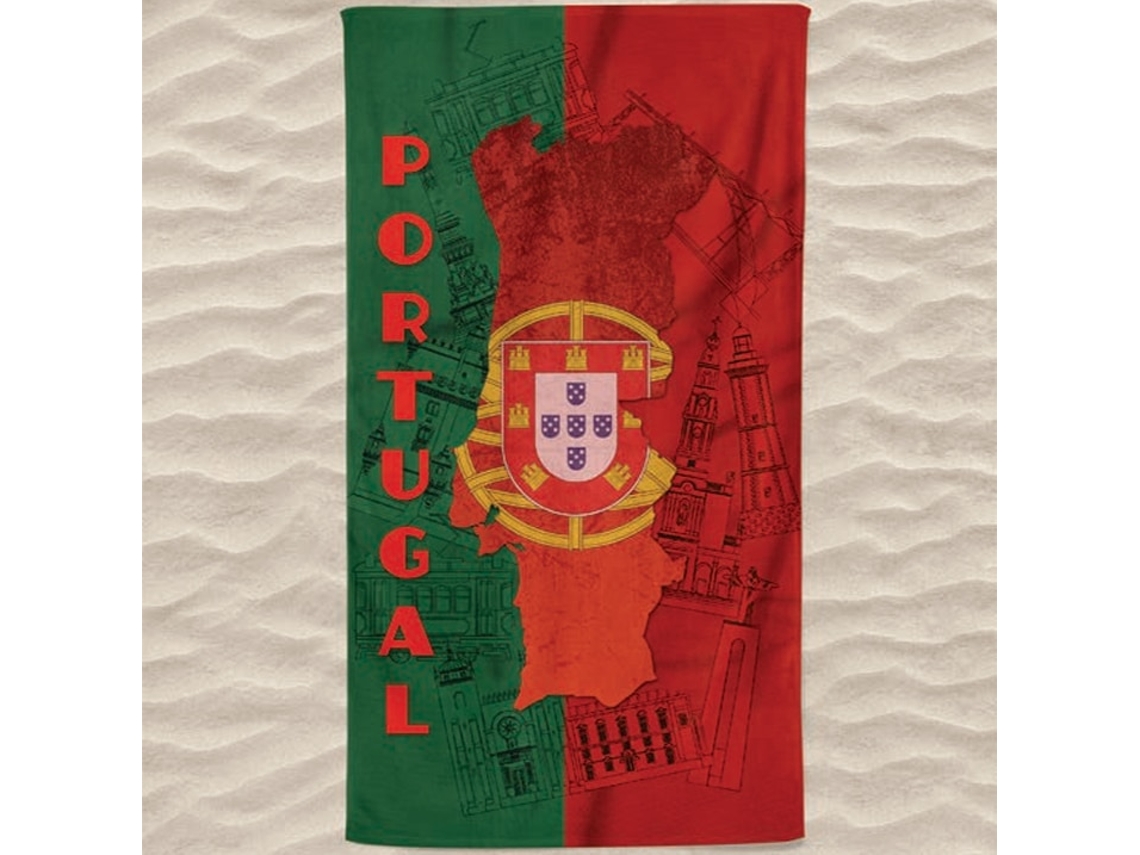 Toalha De Praia Microfibra Mapa De Portugal Fundo Símbolos Das Regiões