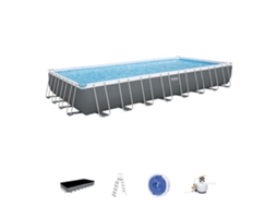 Piscina tubular amovível em aço BESTWAY Power 956x488x132 cm com purificador de areia de 8.327 L/H, escada e tampa