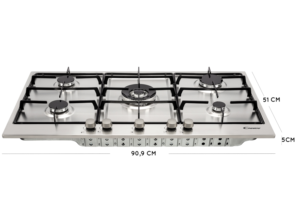 Placa de Gás CANDY PG 953/1 SX (Gás Natural - 90.9 cm - Inox)