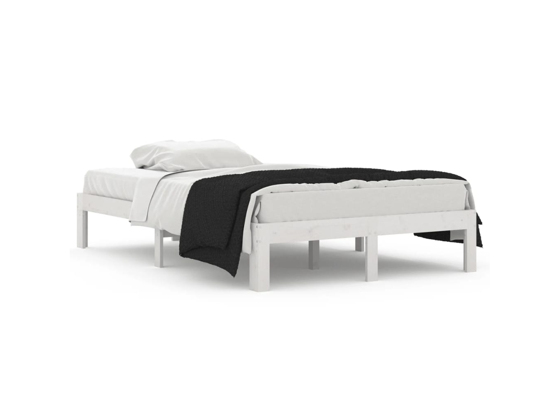 Estrutura Cama Pequena Casal 120x190 cm Pinho Maciço Branco MAISON EXCLUSIVE