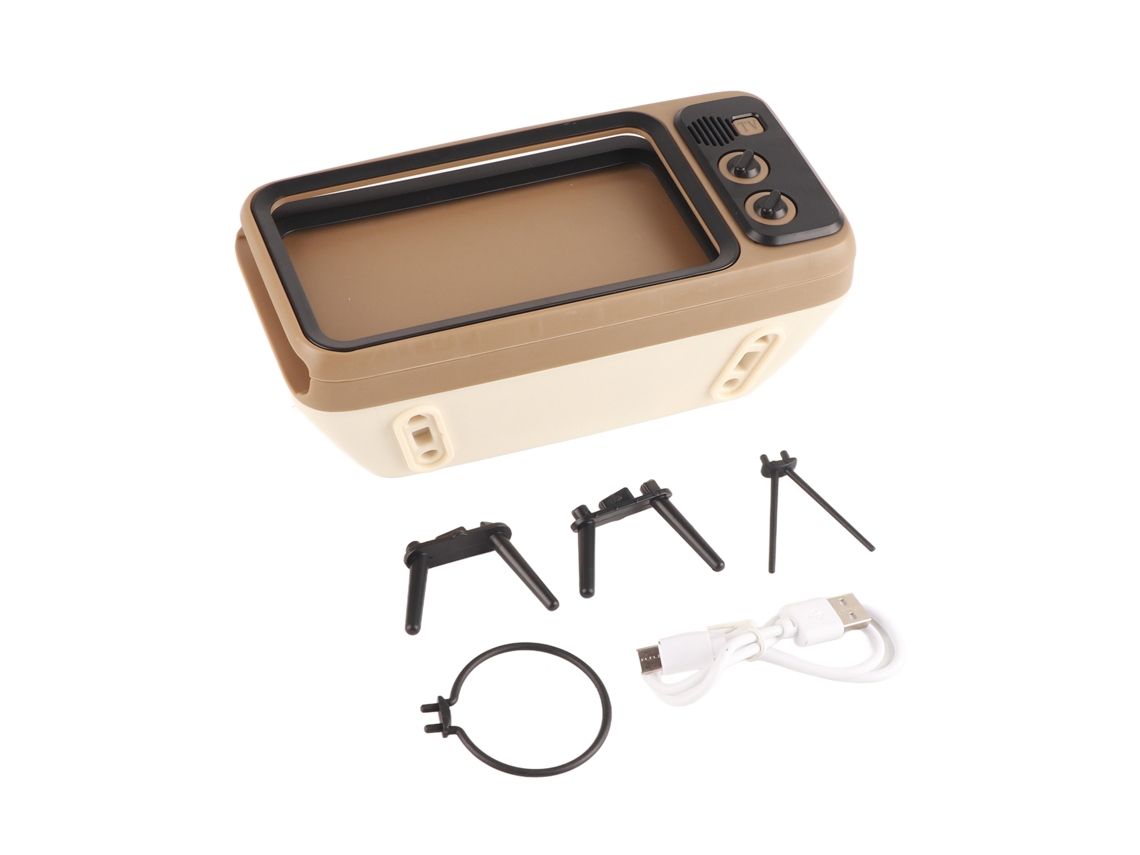 Caixa De Som Bluetooth Retro Em Forma De Tv Com Suporte Para Celulares Menores De 6 Polegadas Cinza
