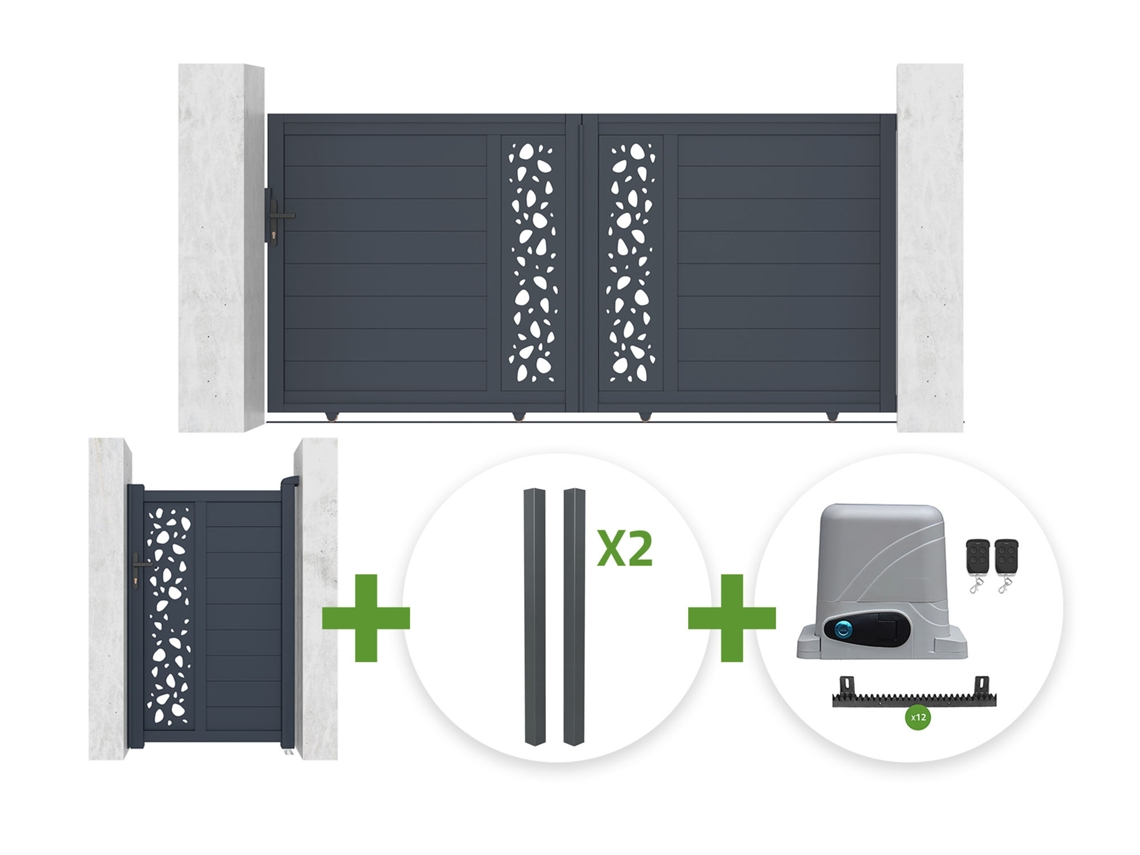 Kit Portaoo Deslizante Sunny 3 X 1,40 M Cinza Com Portaoo Social 1 X 1,40 M + 4 Postes + Motor Ranger C300