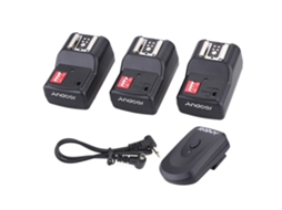 Trigger Sem Fio Andoer Pt-04gy 16 Canais 1 Transmissor + 3 Receptores Para Canon Nikon Pentax Olympus Speedlite