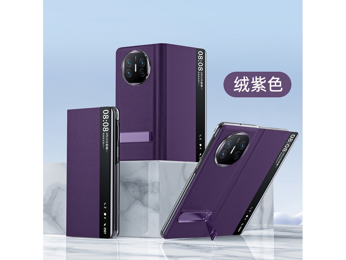 Capa Para Celular Huawei Mate X3 Em Couro Genuíno Com Suporte E Janela Inteligente (roxa)