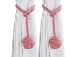 Conjunto de 2 Amarraduras de Cortina em Algodão, Tecido, à Mão, Rosa, Decoração de Quarto e Escritório