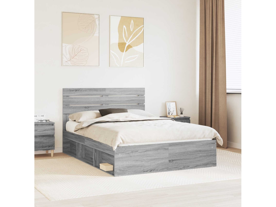 Vidaxl Estrutura Da Cama Com Cabeceira Cinza Sonoma 150 X 200 Cm