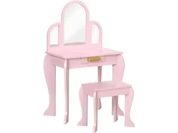 Toucador Para Criança Mdf, Acrílico E Madeira De Pinho Cor Rosa 52x32x85 Cm Homcom