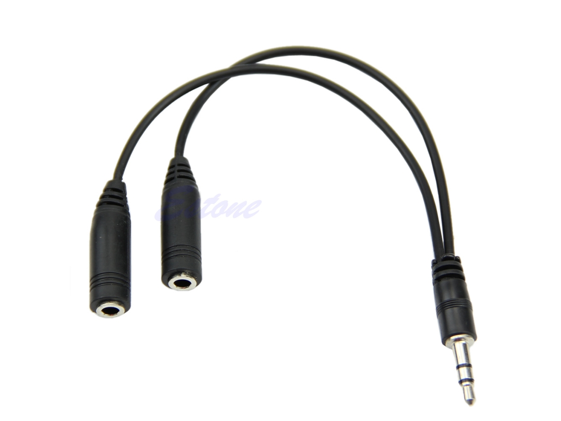 Cabo Adaptador de Áudio Estéreo 3,5 Mm com 1 Conector Macho para 2 Conectores Fêmeas AQUAFORGE (um Ponto e Dois Conectores)