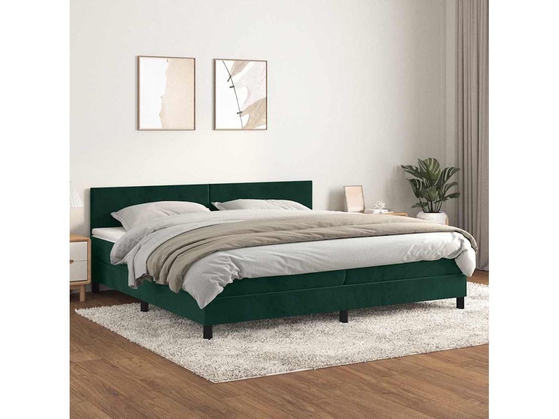 Vidaxl Cama Com Molas/colchão 200x200 Cm Veludo Verde-escuro