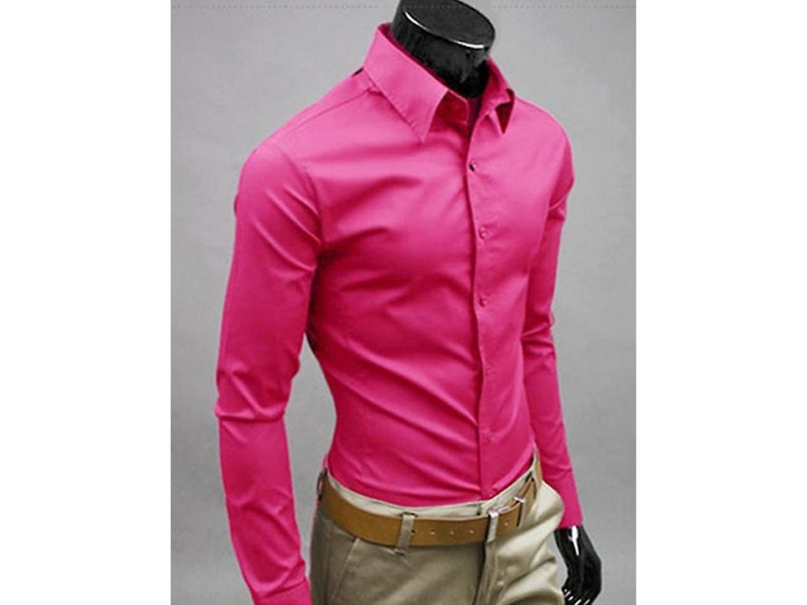 2026 camisas de Luxo para Homem Casual com Gola Slim Fit Manga Longa Verão Outono Algodão XL Rosa Vermelha