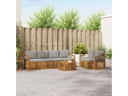 Vidaxl Conjunto De Sofás Para Exterior 7 Unid. Cinza Natural E Claro
