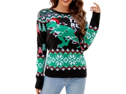 Suéter De Natal Para Mulher Com Gola Redonda E Mangas Longas, Suéter Casual De Dinossauro De Natal A1043 S