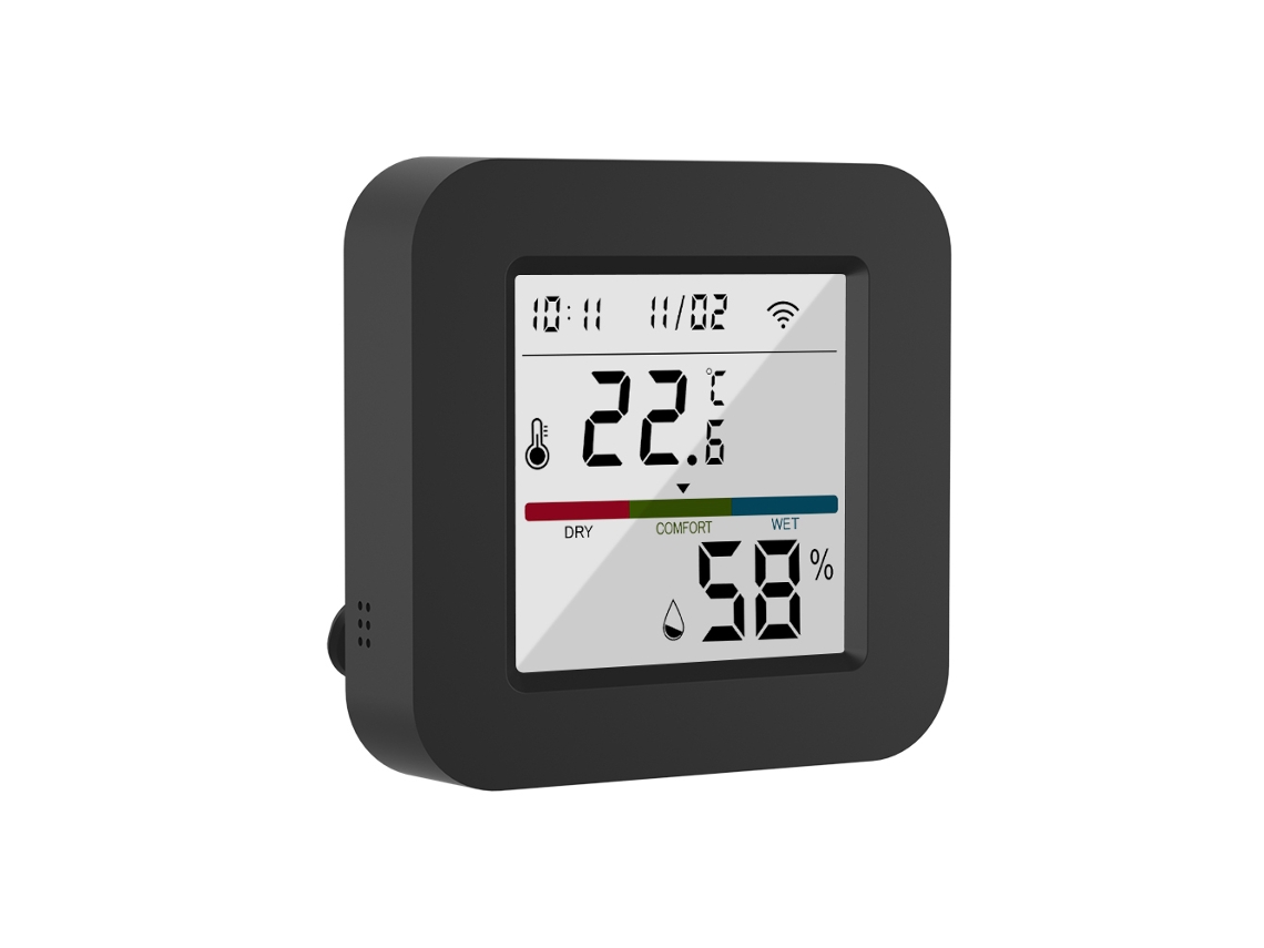 Um controle remoto universal infravermelho 3 em 1, com modos duplos de Wi-Fi e Bluetooth, e equipado com um sensor de temperatura e umidade.