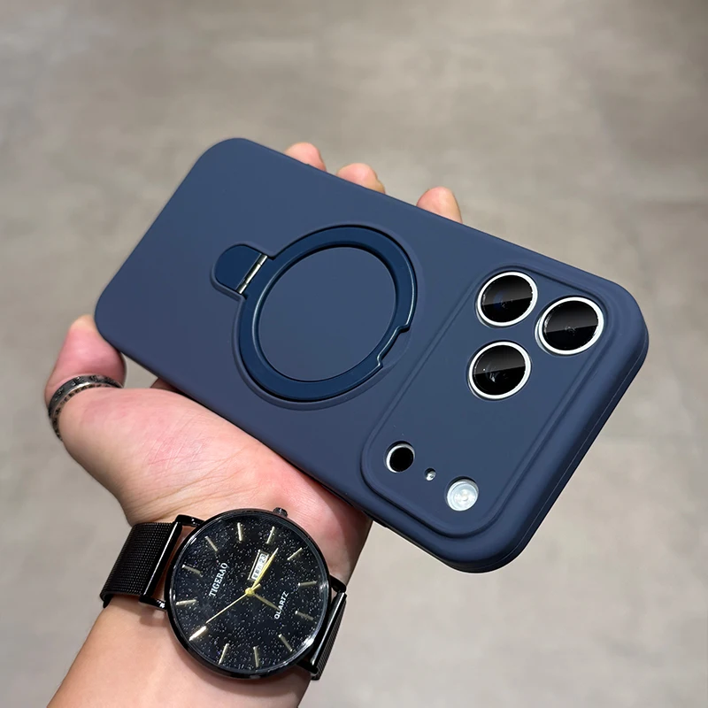 Capa Para Iphone 17 Pro Azul Com Suporte Magnético E Carregamento.