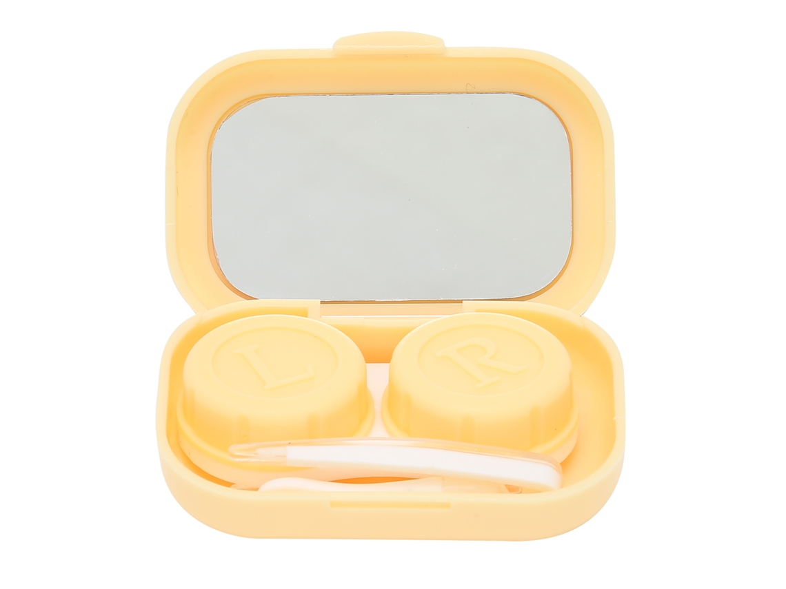 Kit Portátil De Armazenamento Para Lentes De Contato Cute - Amarelo Com Pinça, Bastão E Espelho Anti- Impacto