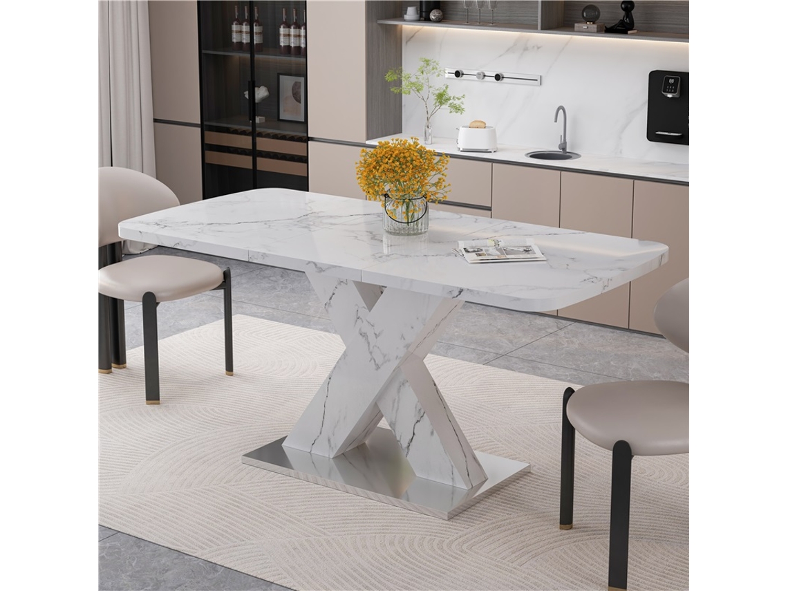 Mesa Jantar Extensível 120 160cm Mármore Branco Pés X VELTRIX