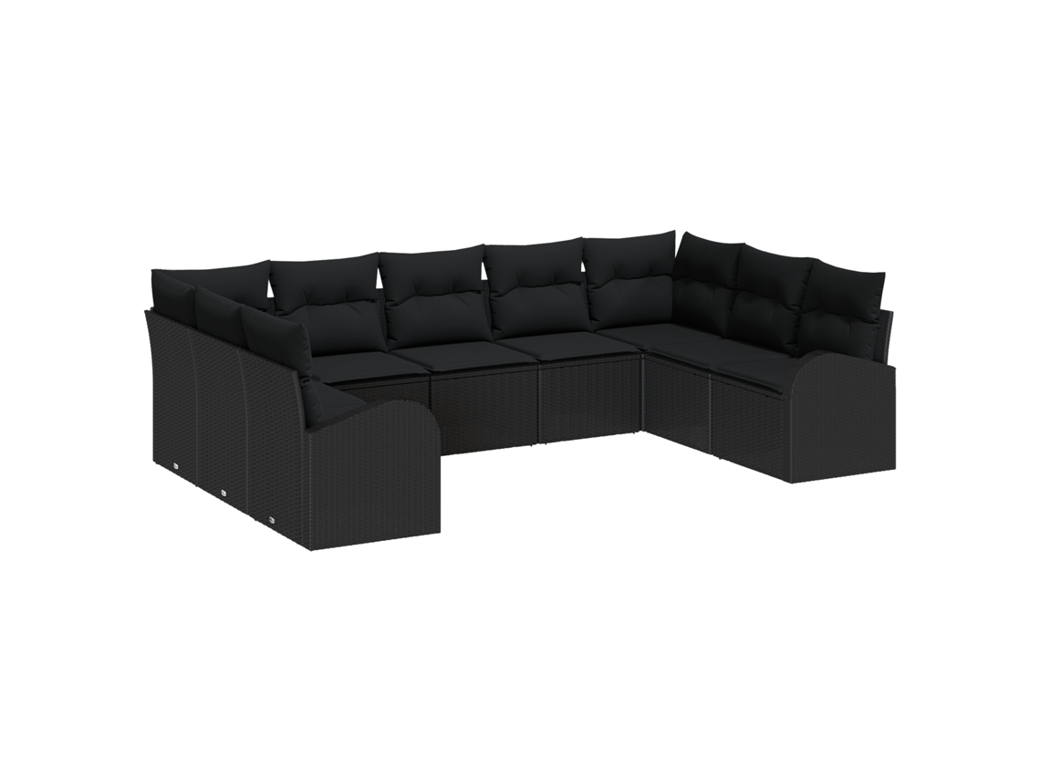 Conjunto 9 Conjunto De Sofá De Jardim Vidaxl Preto Vime Pe (289 X 179 X 85 Cm)