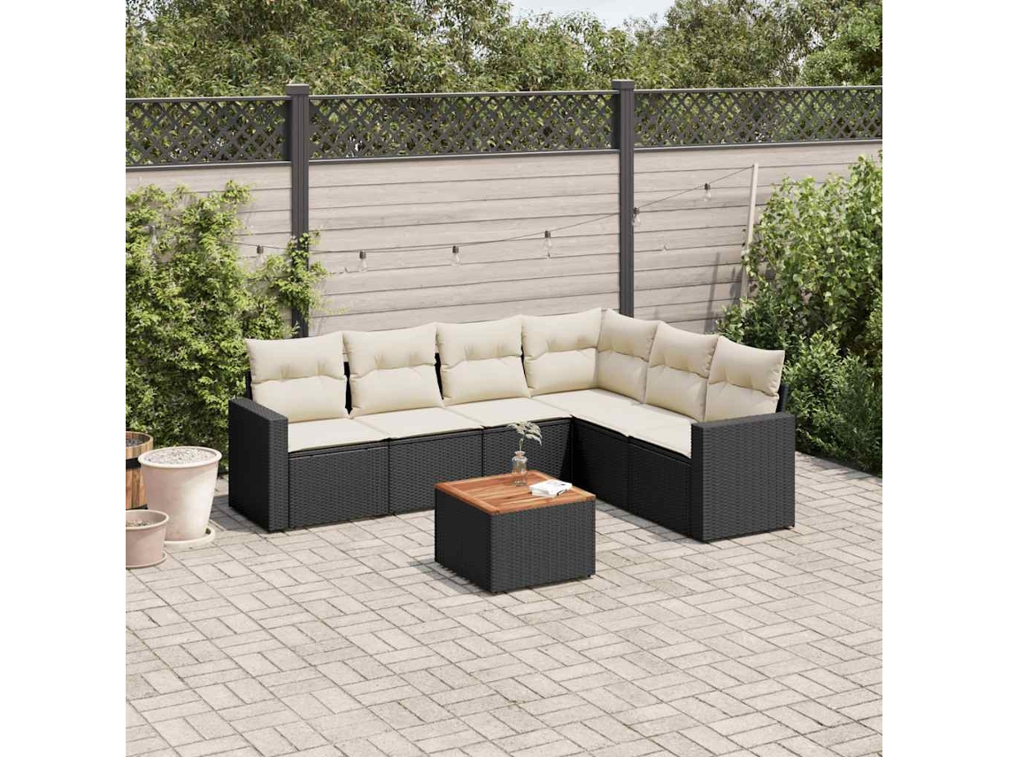 Vidaxl 7 Pcs Conjunto de Sofás P/ Jardim C/ Almofadões Vime Pe Preto