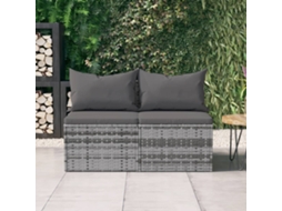Sofás De Centro P/ Jardim C/ Almofadões 2 Pcs Vime Pe Cinzento Dkd Home Decor