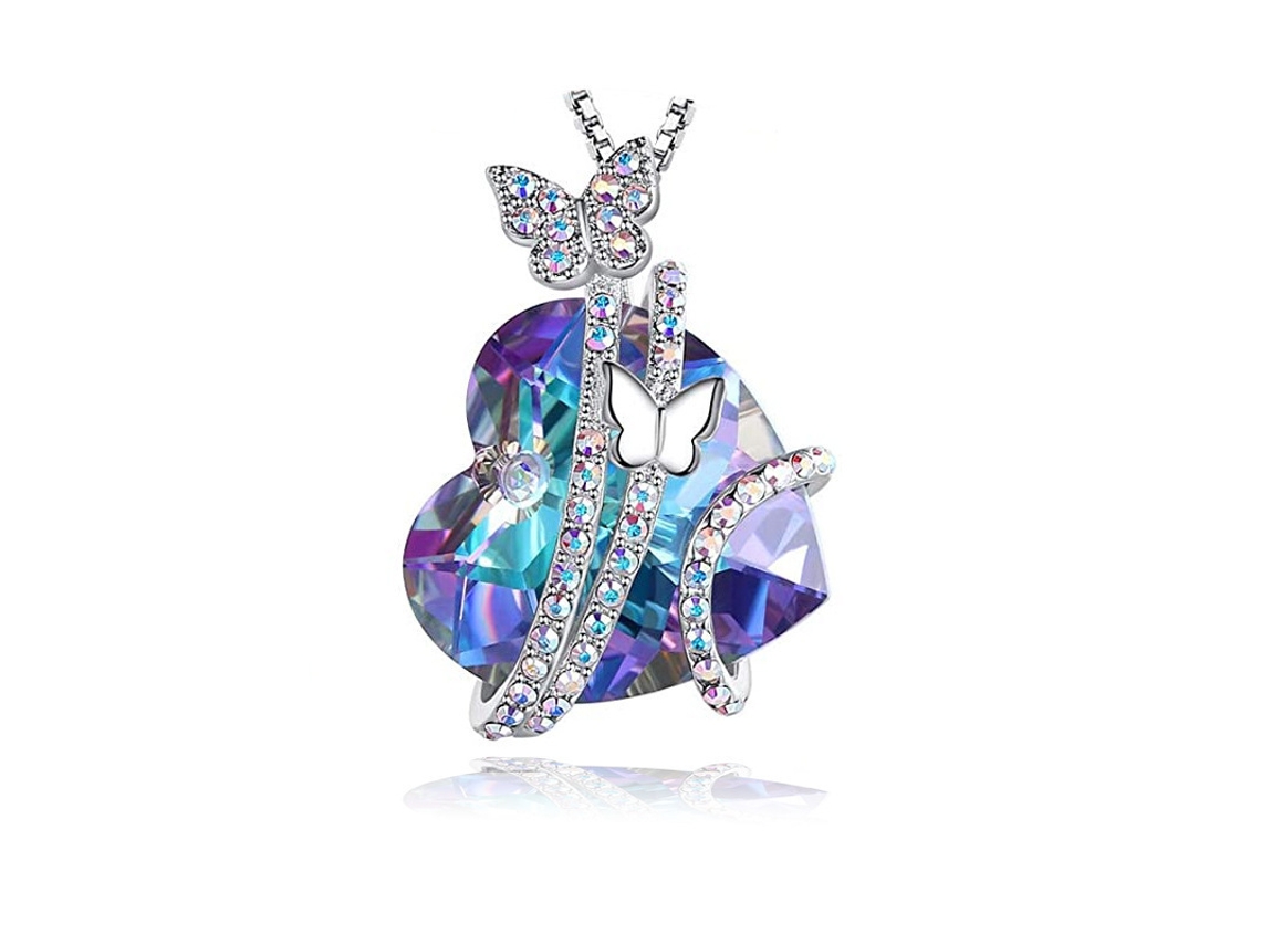 Pingente De Coração Borboleta Pedra Aniversária Colares De Cristal Jóias Dia Das Mães Aniversário Presentes De Aniversário Para Mulheres*