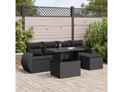 Vidaxl 6 Pcs Conjunto Sofás De Jardim C/ Almofadões Vime Pe Preto