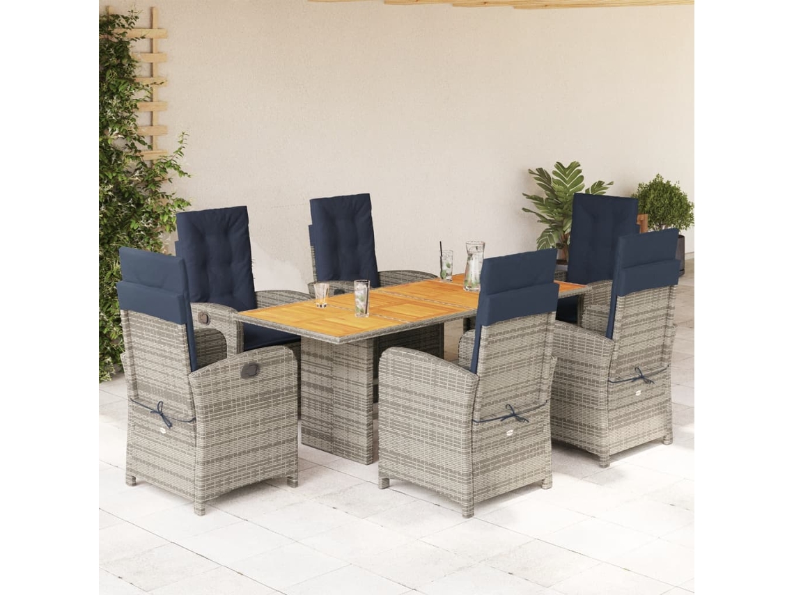Conjunto 7 Peças Jantar P/ Jardim Com Almofadões Vime Pe Bege Dkd Home Decor