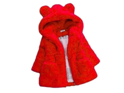Jaqueta De Urso Teddy Com Capuz Fluffy De Pelúcia Falsa Para Meninas Inverno Quente Espessa E Macia Vermelho