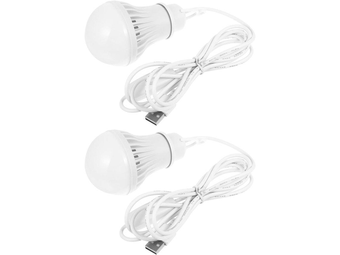 Conjunto De 2 Lâmpadas Portáteis Brancas De 5w Para Camping Com Carregamento Usb E Luz Contínua