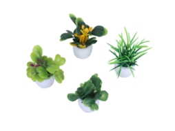Mali conjunto de 4 Mini Plantas de Vaso Simuladas Artificiais com Vasos Cerâmicos para Decoração de Mesa