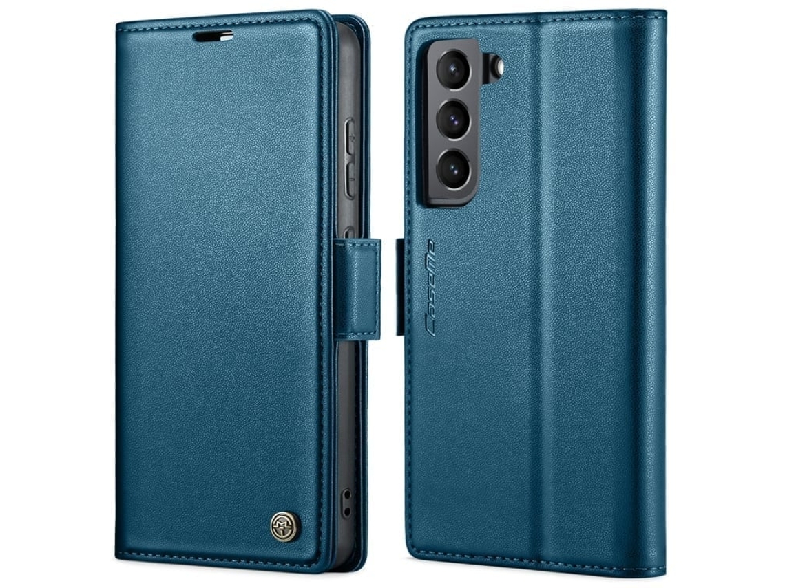 Capa Para Samsung Galaxy S22 5g Borboleta Fivela Litchi Textur De Telefone De Couro Rfid Antirroubo Azul
