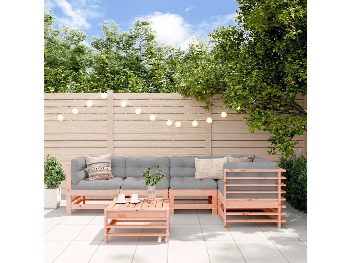 Vidaxl 6 Pcs Conj. Lounge Jardim C/ Almofadões Madeira Douglas Maciça