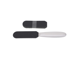 Lixa de pé dupla face com almofada substituível e cabo de aço inoxidável para remover calosidades e pele queimada.