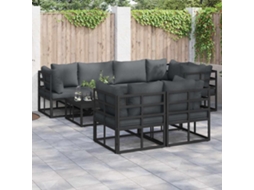 Vidaxl Conjunto De Sofá De Jardim Com Almofada 7 Pcs Preto Aço