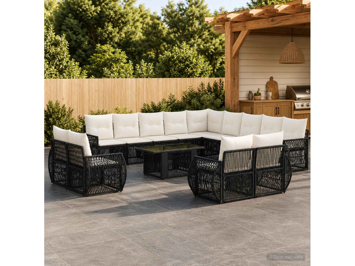 Vidaxl Conjunto De Sofá De Jardim 14 Unid. Preto E Branco Creme