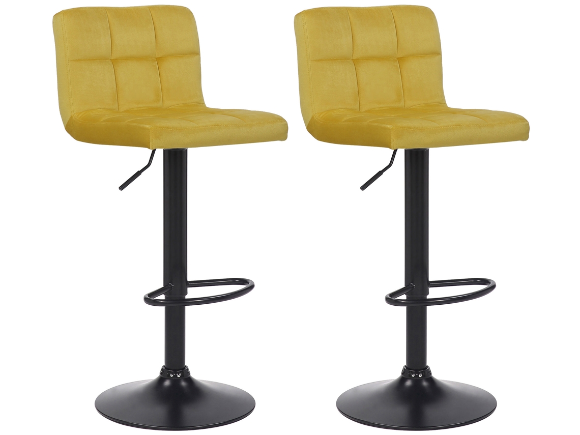 Conjunto de 2 bancos de bar Feni em veludo amarelo CLP