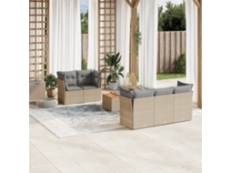 Vidaxl Conjunto De Sofá De Jardim Com 6 Peças E Almofadas Em Rattan Sintético Bege Mesclado