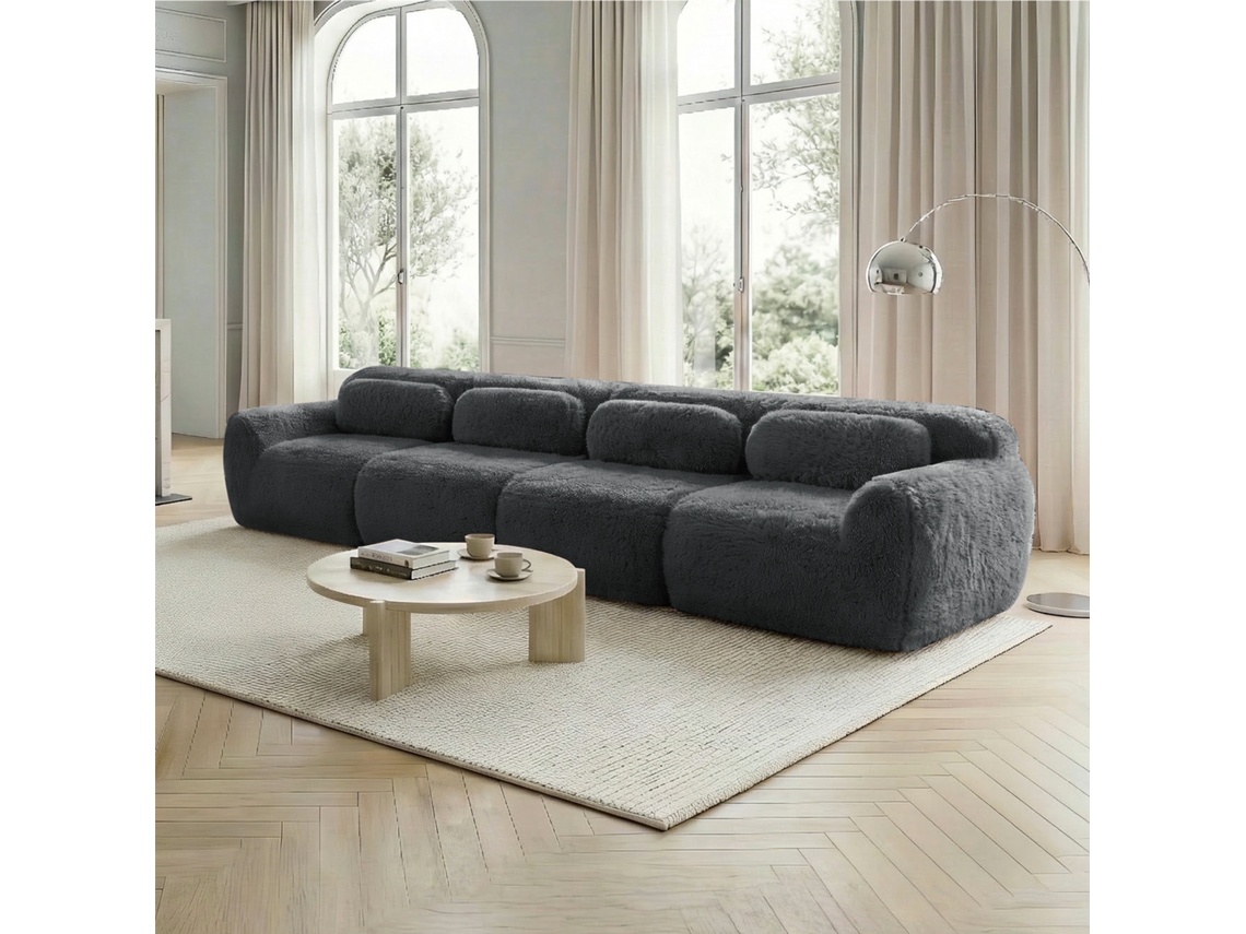Sofá 4l Cinza (réplica), Tecido Premium, Modular, Antiderrapante, Almofadas.-kd