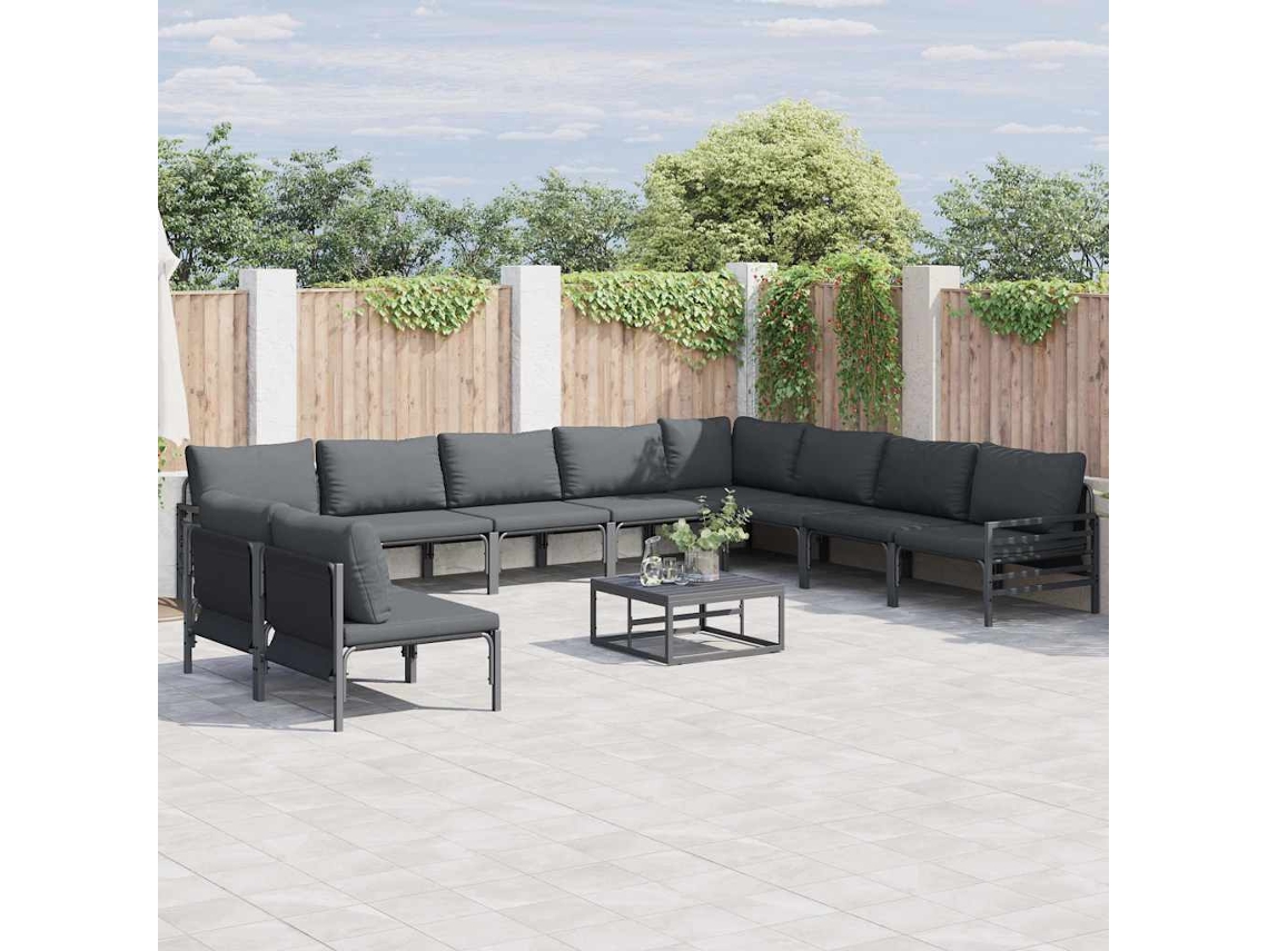 Vidaxl Conjunto De Sofá De Jardim 10 Unid. Preto Aço
