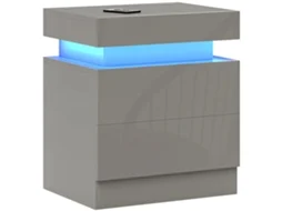 Mesa de Cabeceira com Luz Led, 2 Gavetas e Controle por App, 45x35x52cm Cinza BTFORUS