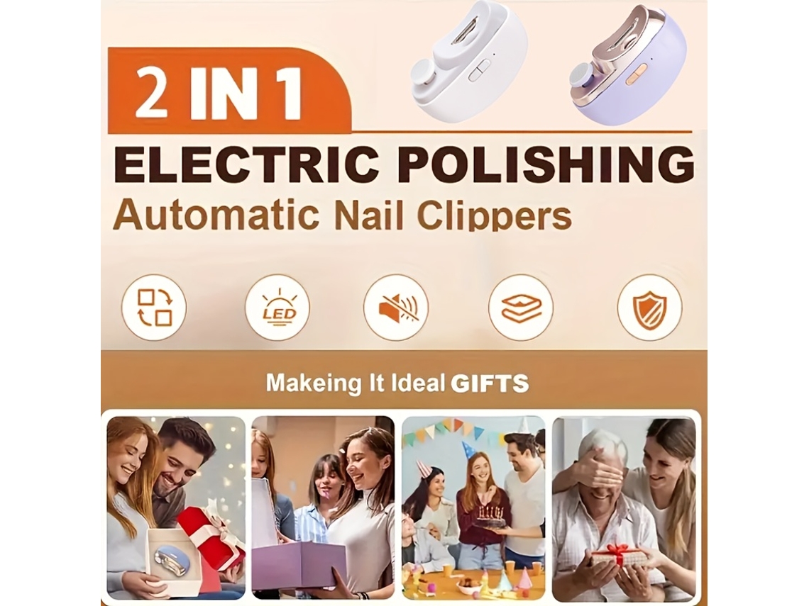 Cortador de Unhas Elétrico Iluminação Led, Design de Segurança Contra Beliscões, Função Lixar Polir, Usb Recarregável STELASPLEN