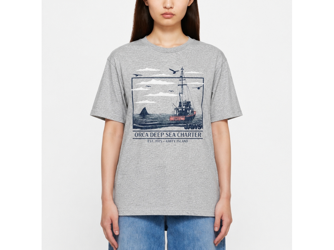 Rockinstone Jaws Movie Orca Deep Sea Boat Gray Adult T-shirt Size:l