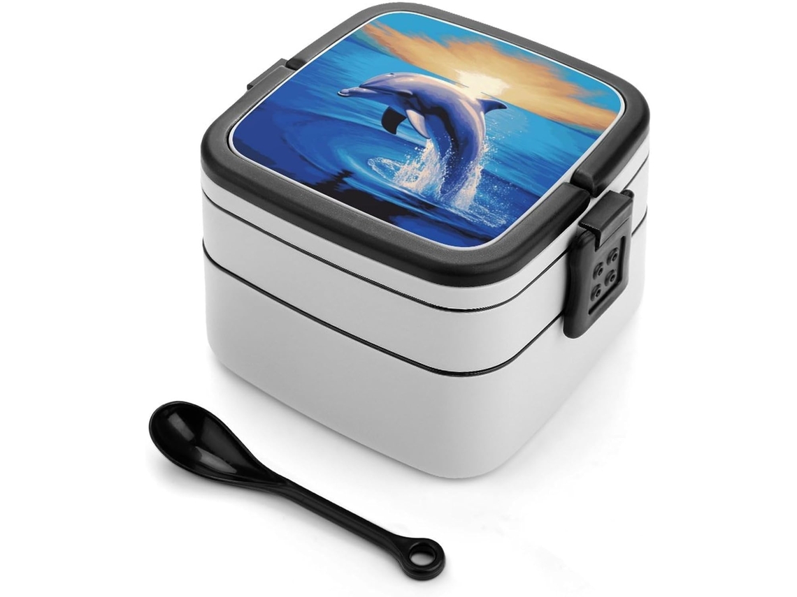 Elegante Lancheira Bento De Camada Dupla Com Um Design Moderno E Minimalista Golfinho Empilhável, À Prova De Vazamentos