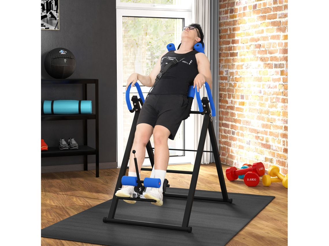 Mesa De Treino Reversível E Dobrável Com Pesos, Cinto De Segurança Regulável E 3 Ajustes De Ângulo – 79x114x153cm, Nas Cores Azul E Preta