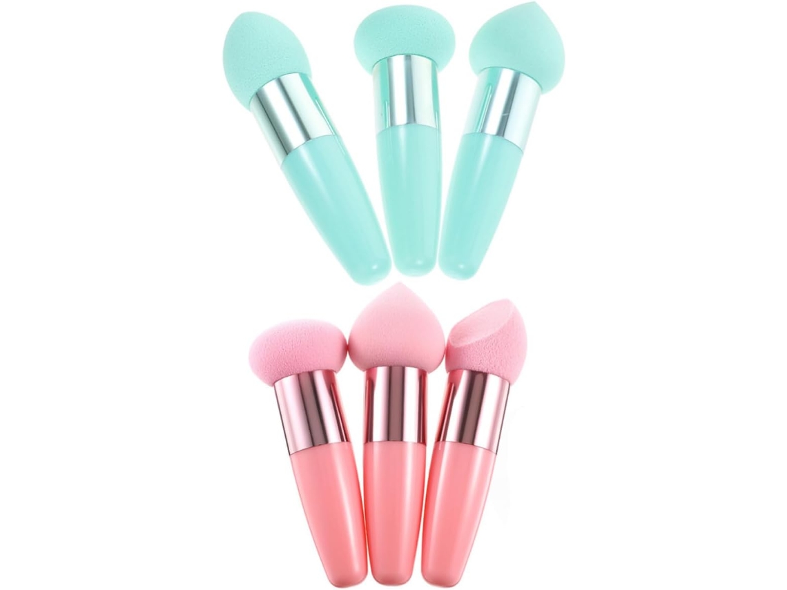 Caneta portátil para maquilhagem com 6 esponjas de látex e capa, para uso a seco e moagem.